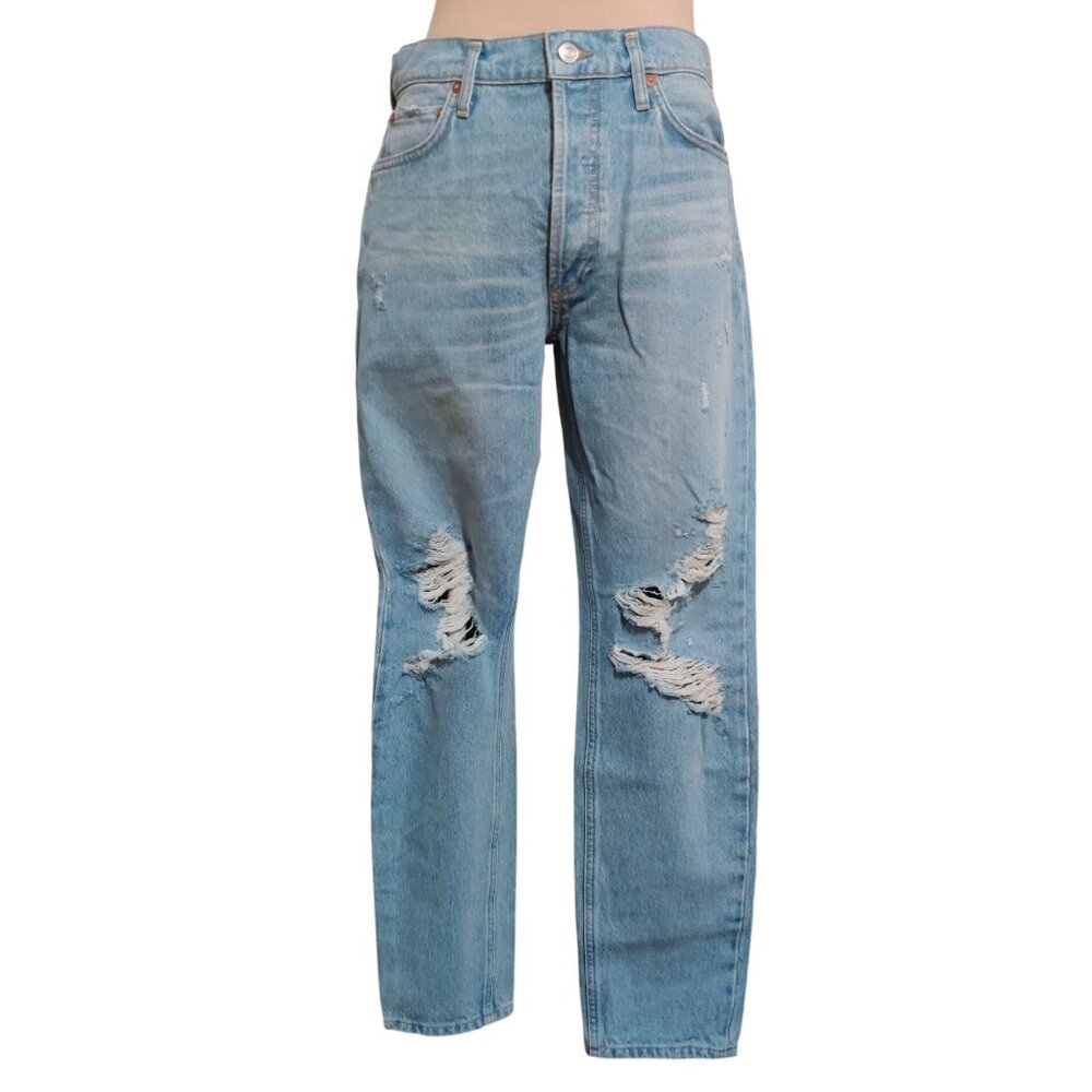 Agolde Womens Jeans Ever More Jamie Hi Rise Classic Distressed Blue Denim Sz 29